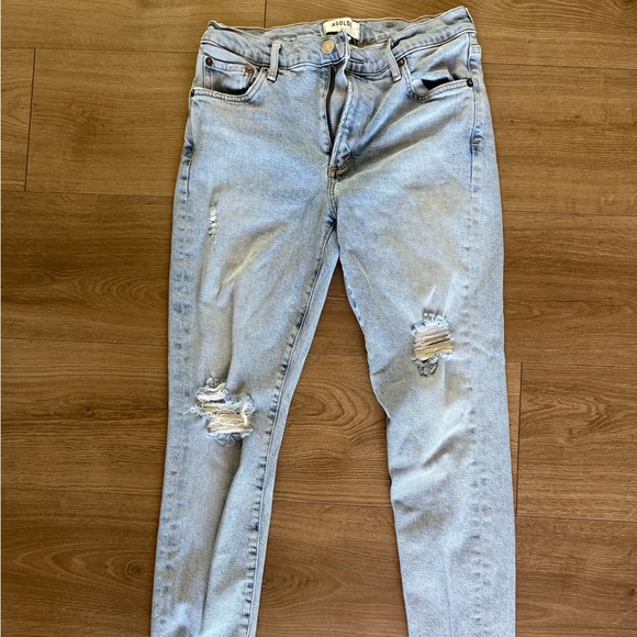 Agolde Blue Skinny Distressed Jeans - Picture 1 of 4